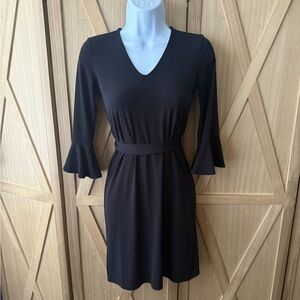 Banana Republic Black Flutter 3/4 Sleeve Dress with Belt Petite XXS